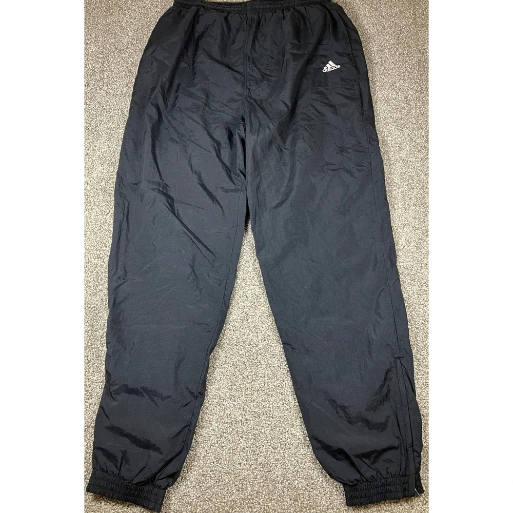 Vintage Adidas Mens XL Black Nylon Windbreaker Track Pants 90s Zipper Cuffs Logo